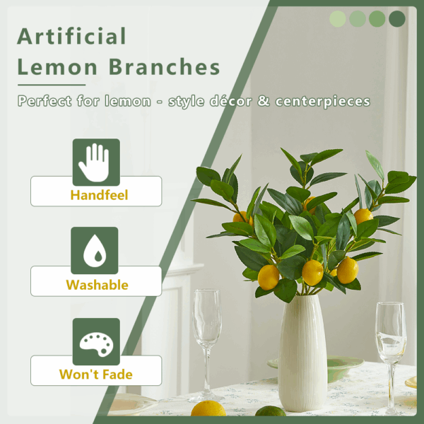 3 PCS Artificial Lemon Branches for Vase 18 Inch Fake Lemons Fruit Picks Faux Lemons Tree Decor Realistic - Image 2
