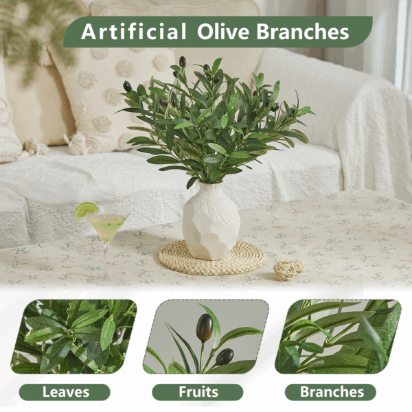 5 PCS 18 Inch Olive Tree Branches Greenery Stems Artificial Plants Faux Olive Branch for Vase Realistic Green Stem Home Decor Indoor - Image 3