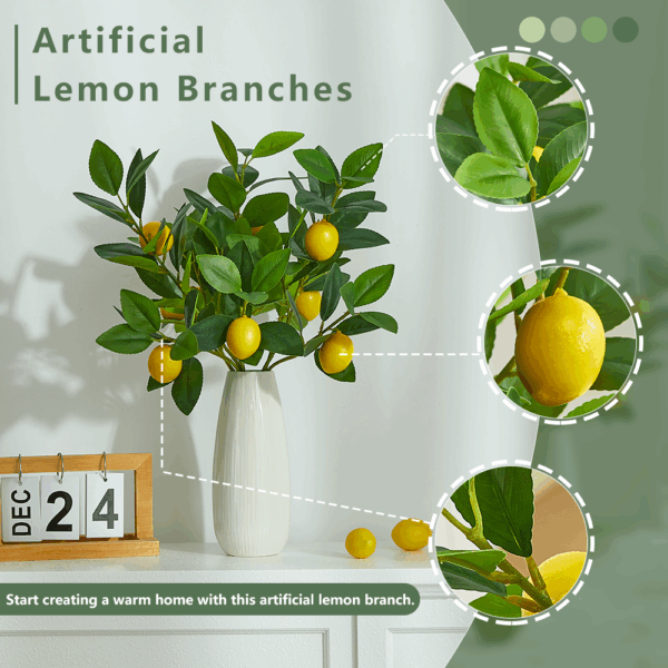 3 PCS Artificial Lemon Branches for Vase 18 Inch Fake Lemons Fruit Picks Faux Lemons Tree Decor Realistic - Image 3