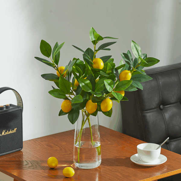 3 PCS Artificial Lemon Branches for Vase 18 Inch Fake Lemons Fruit Picks Faux Lemons Tree Decor Realistic - Image 5